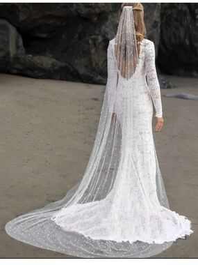 Cathedral Pearl Wedding Veil 2 pin in pieces over 11’ white pearls unworn